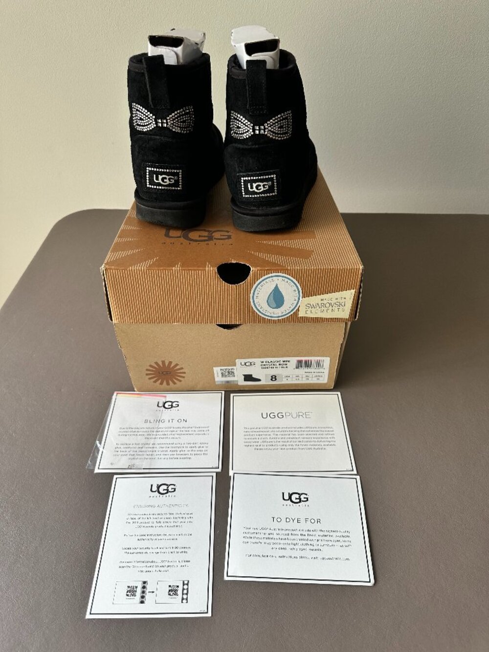 🌟UGG Women Black Classic Mini Short Swarovski Crystal Bow Suede Boots